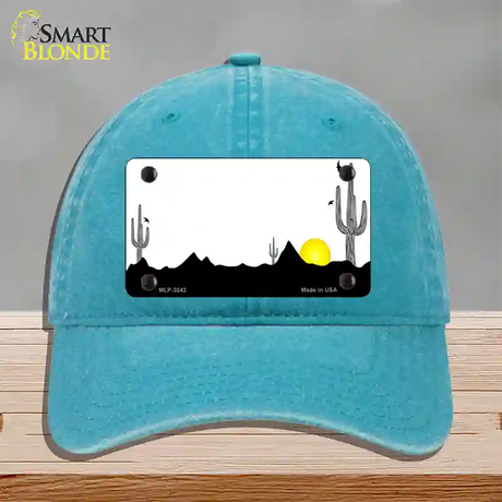 Southwest Cactus Sunrise White Novelty License Plate Hat Unconstructed Cotton / Lake Blue