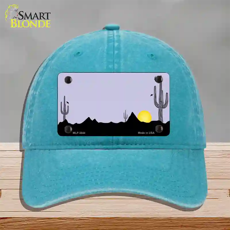 Southwest Cactus Sunrise Purple Novelty License Plate Hat Unconstructed Cotton / Lake Blue