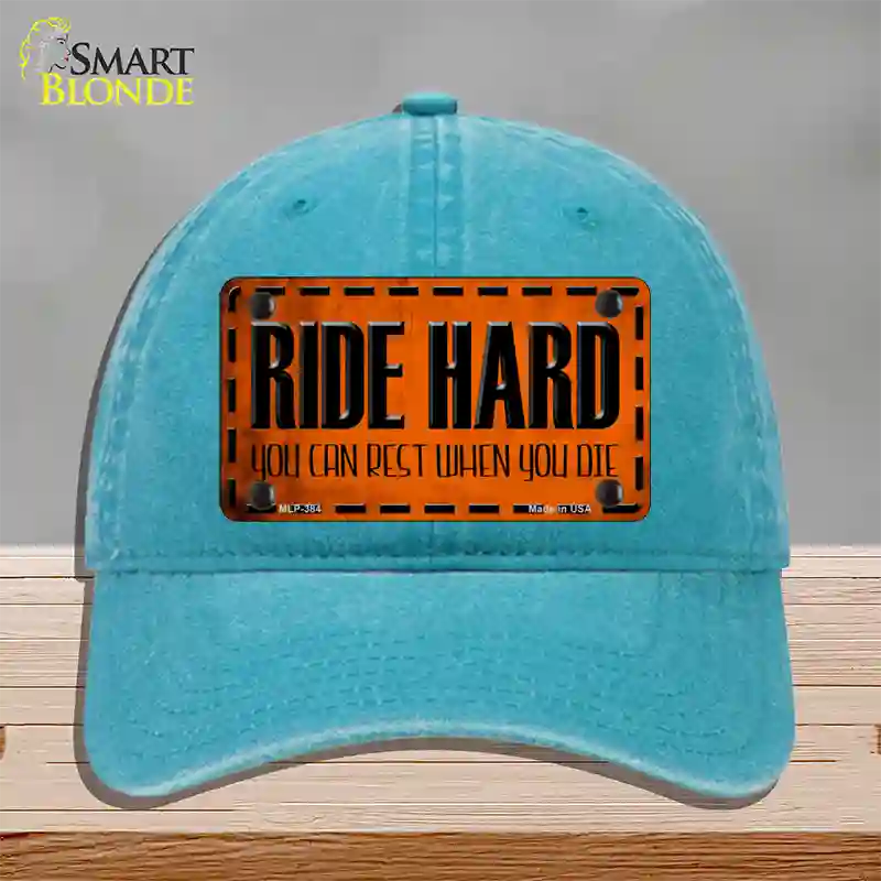 Ride Hard Novelty License Plate Hat Unconstructed Cotton / Lake Blue