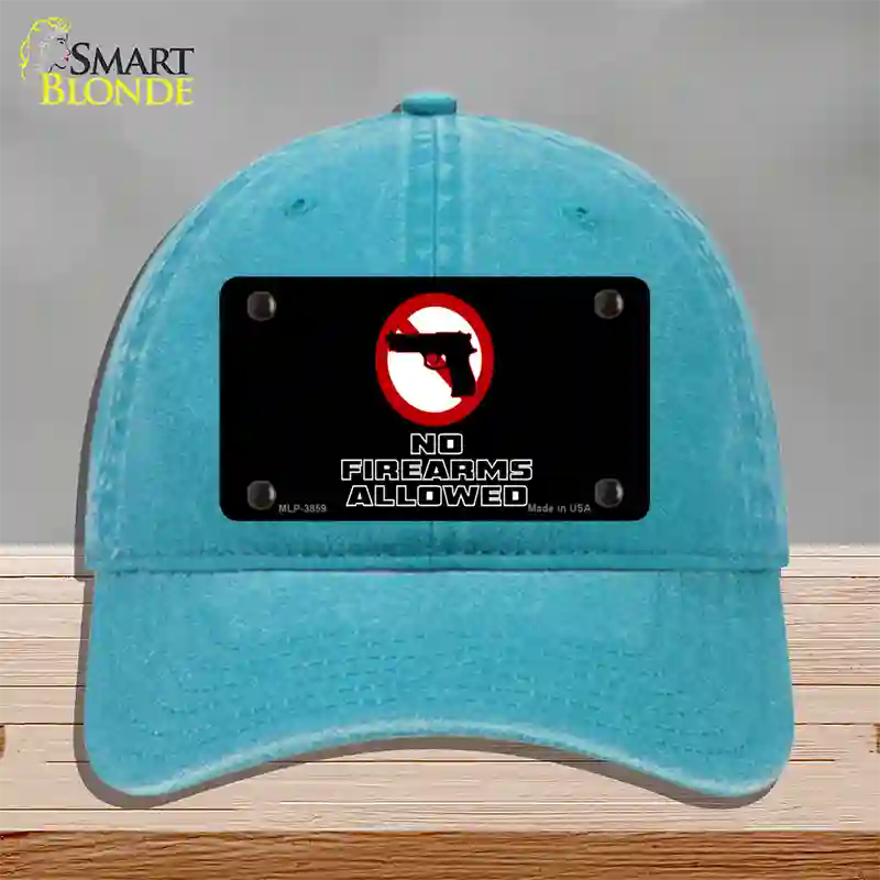 No Firearms Allowed Novelty License Plate Hat Unconstructed Cotton / Lake Blue