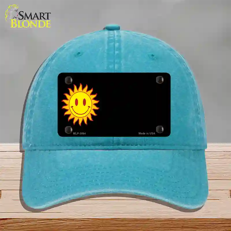 Sun Smiley Offset Novelty License Plate Hat Unconstructed Cotton / Lake Blue