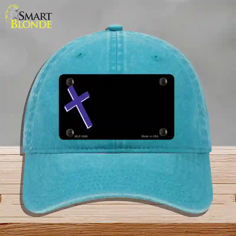 Purple Cross Offset Novelty License Plate Hat Unconstructed Cotton / Lake Blue