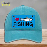 I Love Fishing Novelty License Plate Hat Unconstructed Cotton / Lake Blue