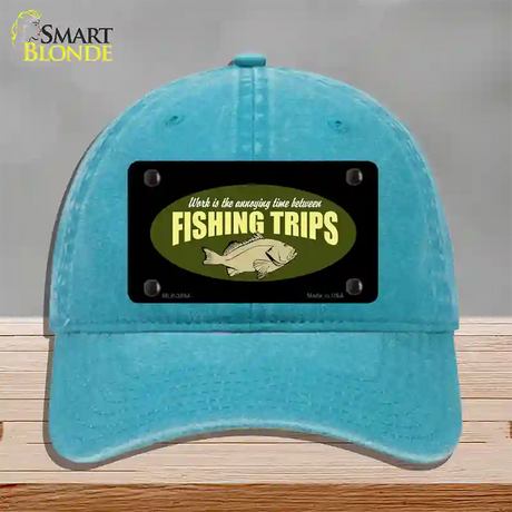 Fishing Trips Novelty License Plate Hat Unconstructed Cotton / Lake Blue