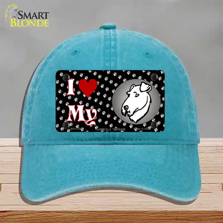 I Love My Airedale Terrier Novelty License Plate Hat Unconstructed Cotton / Lake Blue