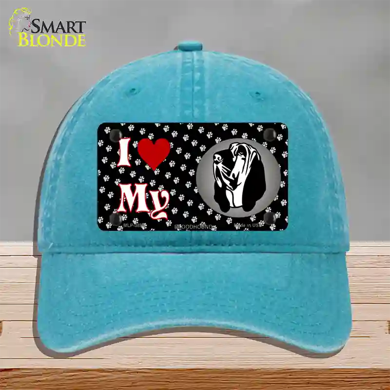 I Love My Bloodhound Novelty License Plate Hat Unconstructed Cotton / Lake Blue