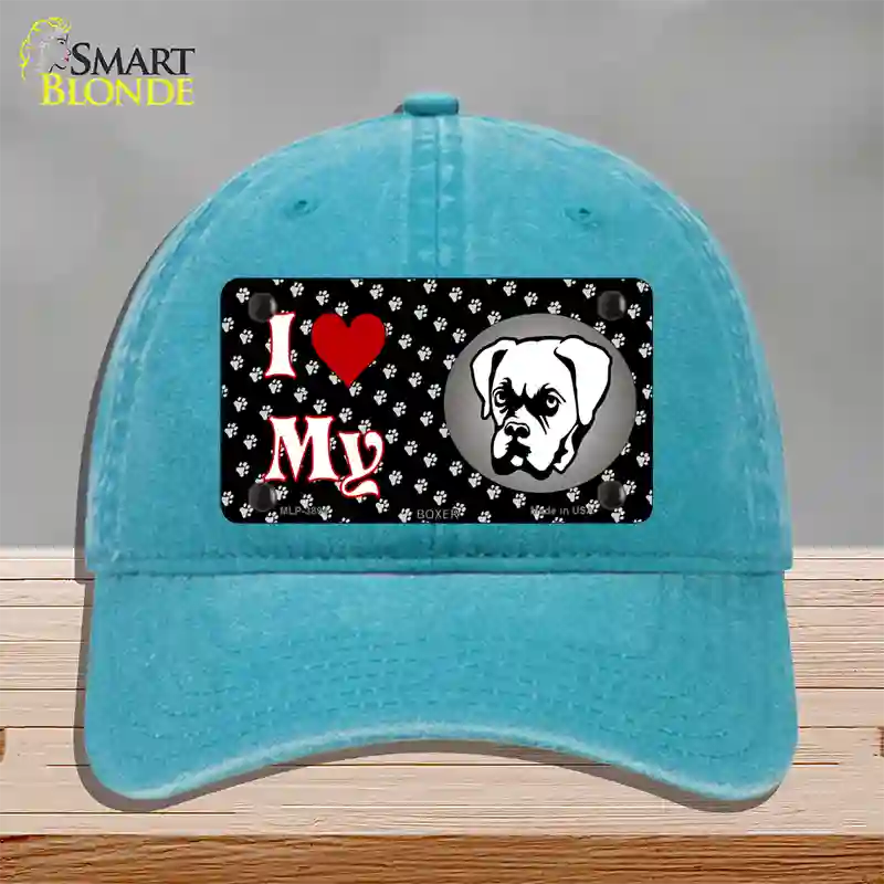 I Love My Boxer Novelty License Plate Hat Unconstructed Cotton / Lake Blue