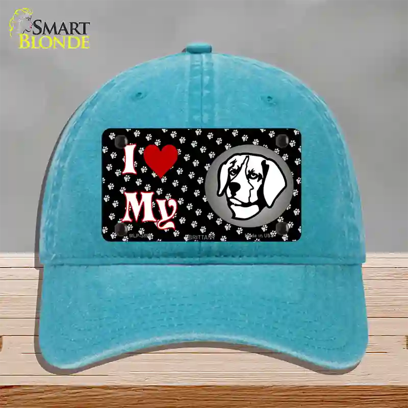 I Love My Brittany Novelty License Plate Hat Unconstructed Cotton / Lake Blue