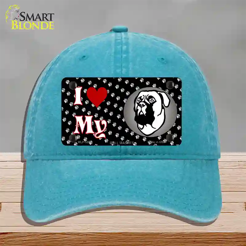 I Love My Bull Mastiff Novelty License Plate Hat Unconstructed Cotton / Lake Blue