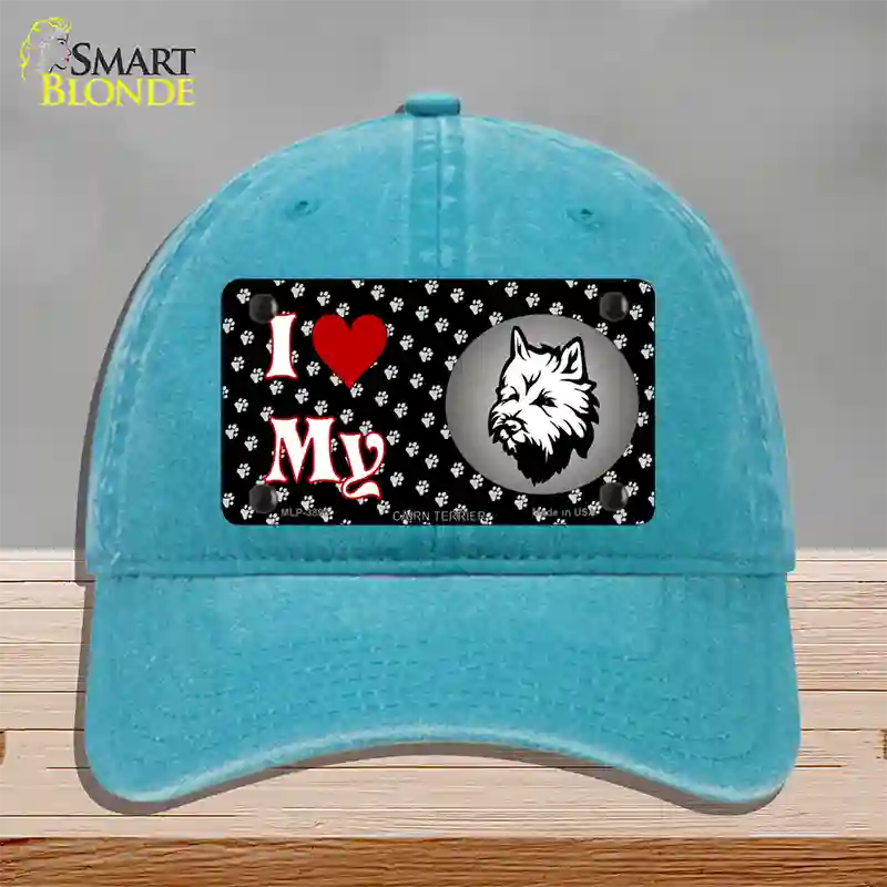 I Love My Cairn Terrier Novelty License Plate Hat Unconstructed Cotton / Lake Blue