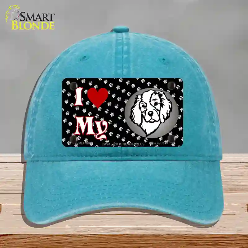 I Love My Cavalier King Charles Novelty License Plate Hat Unconstructed Cotton / Lake Blue