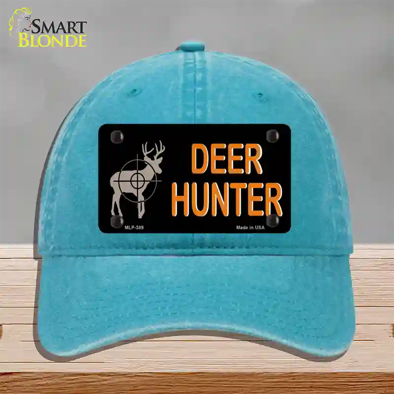 Deer Hunter Novelty License Plate Hat Unconstructed Cotton / Lake Blue