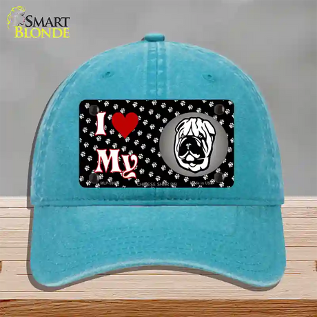 I Love My Chinese Shar Pei Novelty License Plate Hat Unconstructed Cotton / Lake Blue