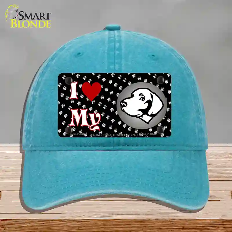 I Love My German Shorthaired Novelty License Plate Hat Unconstructed Cotton / Lake Blue