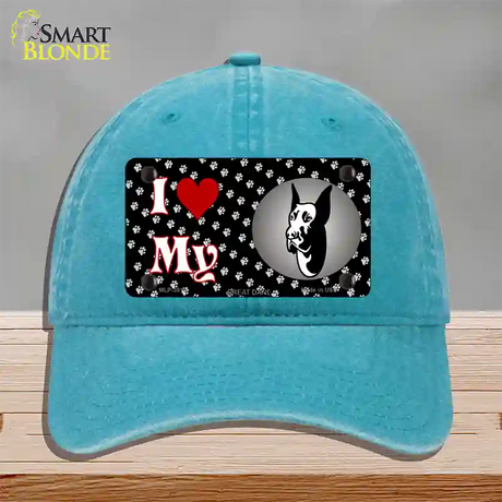 I Love My Great Dane Novelty License Plate Hat Unconstructed Cotton / Lake Blue