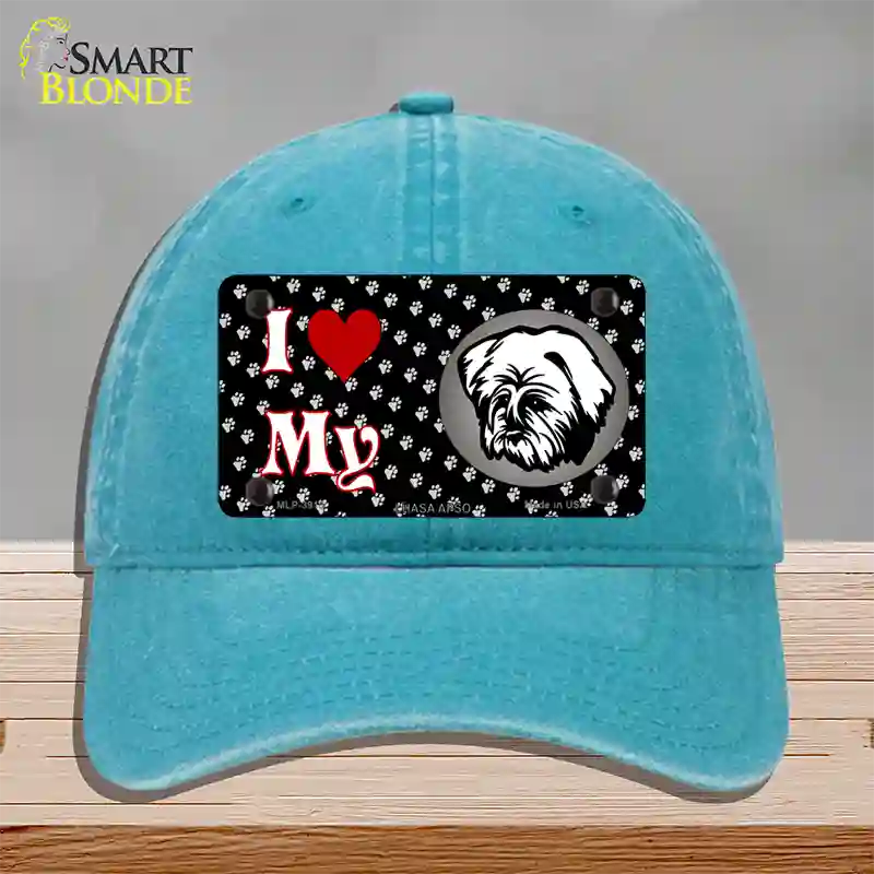 I Love My Lhasa Apso Novelty License Plate Hat Unconstructed Cotton / Lake Blue