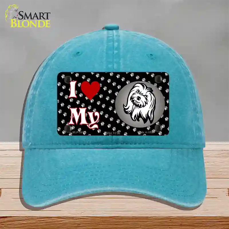 I Love My Maltese Novelty License Plate Hat Unconstructed Cotton / Lake Blue