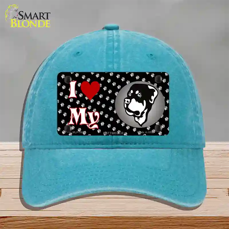 I Love My Rottweiler Novelty License Plate Hat Unconstructed Cotton / Lake Blue