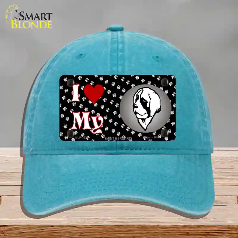 I Love My Saint Bernard Novelty License Plate Hat Unconstructed Cotton / Lake Blue