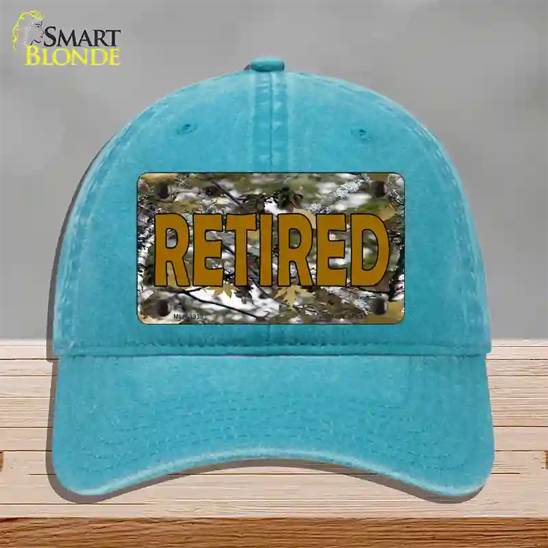 Retired Camouflage Novelty License Plate Hat Unconstructed Cotton / Lake Blue