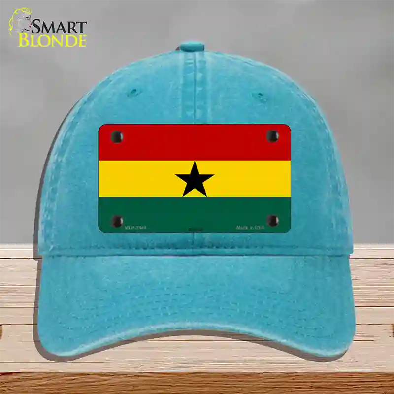 Ghana Flag Novelty License Plate Hat Unconstructed Cotton / Lake Blue