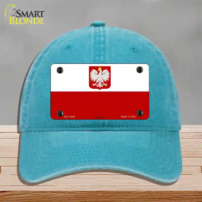 Poland Eagle Flag Novelty License Plate Hat Unconstructed Cotton / Lake Blue