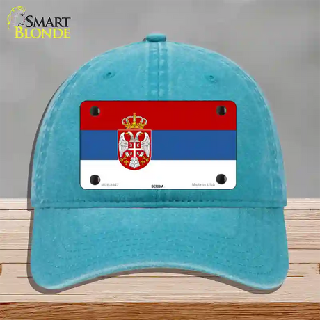 Serbia Eagle Flag Novelty License Plate Hat Unconstructed Cotton / Lake Blue