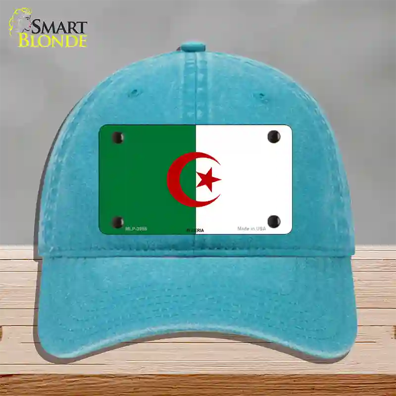 Algeria Flag Novelty License Plate Hat Unconstructed Cotton / Lake Blue