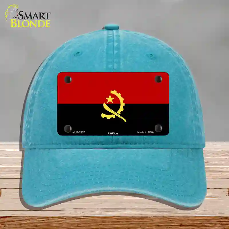 Angola Flag Novelty License Plate Hat Unconstructed Cotton / Lake Blue