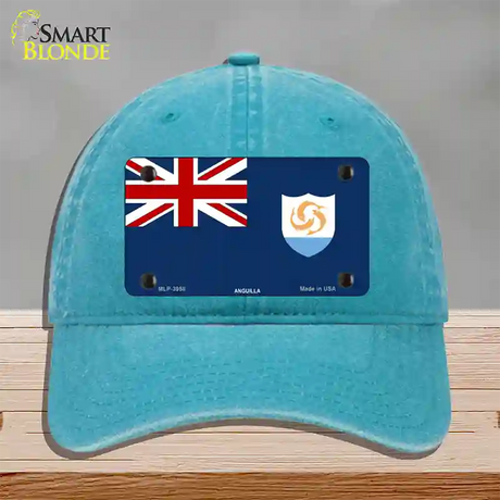 Anguilla Flag Novelty License Plate Hat Unconstructed Cotton / Lake Blue