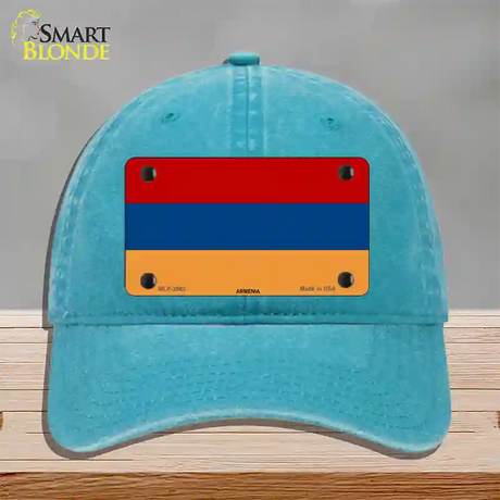 Armenia Flag Novelty License Plate Hat Unconstructed Cotton / Lake Blue