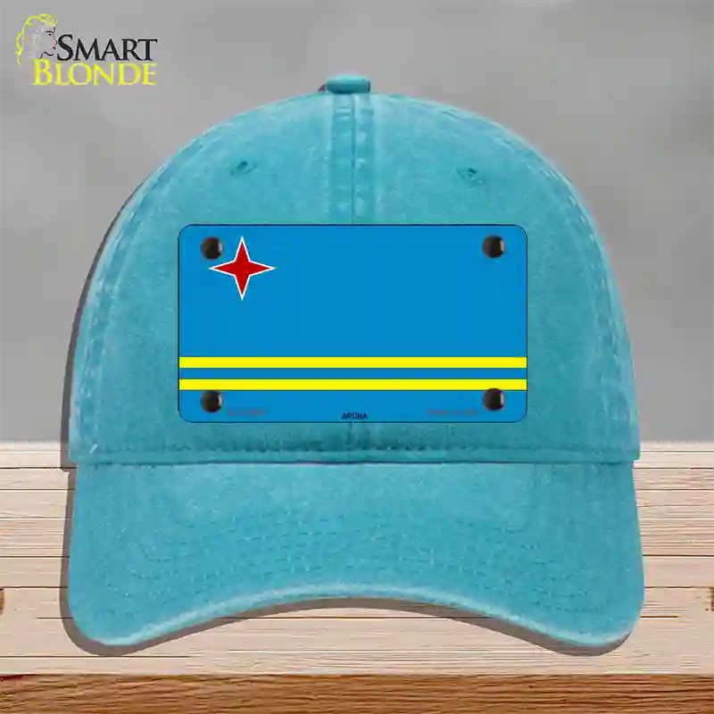 Aruba Flag Novelty License Plate Hat Unconstructed Cotton / Lake Blue