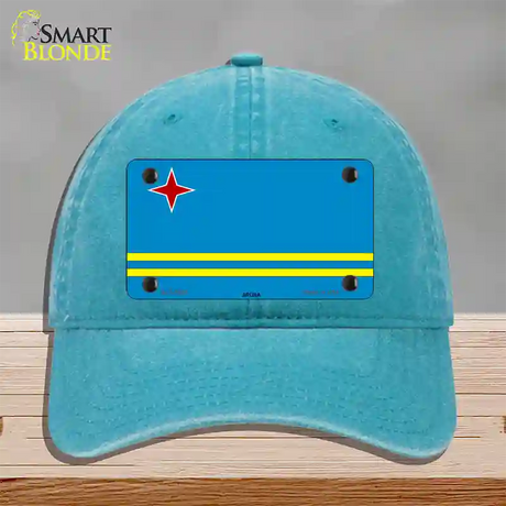 Aruba Flag Novelty License Plate Hat Unconstructed Cotton / Lake Blue