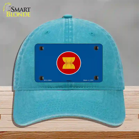 Asean Flag Novelty License Plate Hat Unconstructed Cotton / Lake Blue