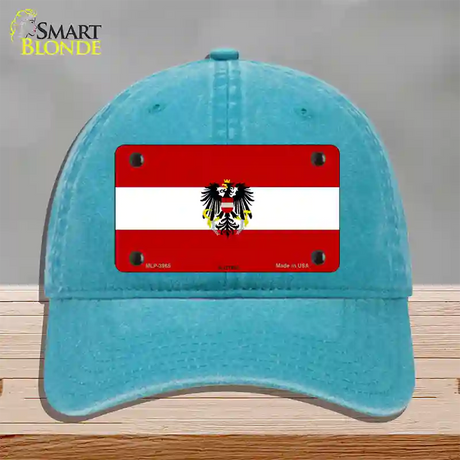 Austria Flag Novelty License Plate Hat Unconstructed Cotton / Lake Blue