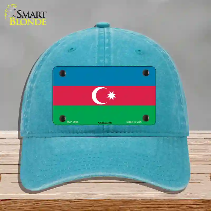 Azerbaijan Flag Novelty License Plate Hat Unconstructed Cotton / Lake Blue