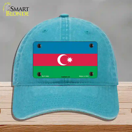 Azerbaijan Flag Novelty License Plate Hat Unconstructed Cotton / Lake Blue