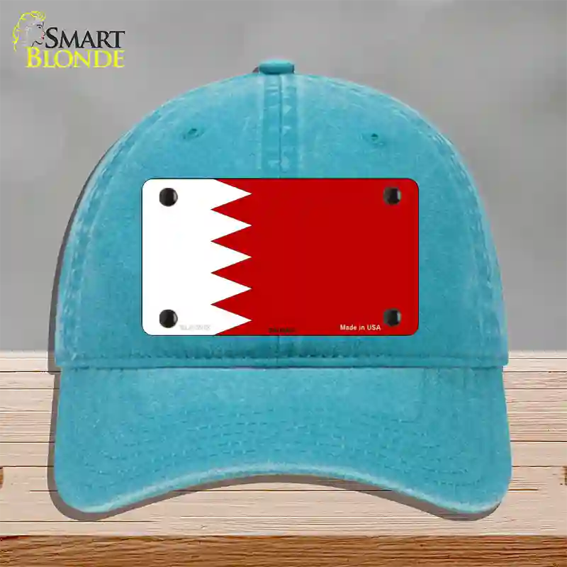 Bahrain Flag Novelty License Plate Hat Unconstructed Cotton / Lake Blue