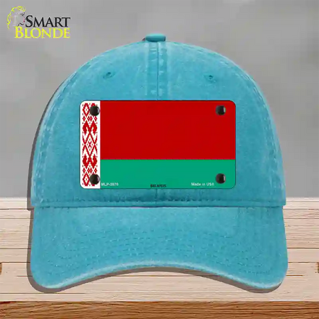 Belarus Flag Novelty License Plate Hat Unconstructed Cotton / Lake Blue