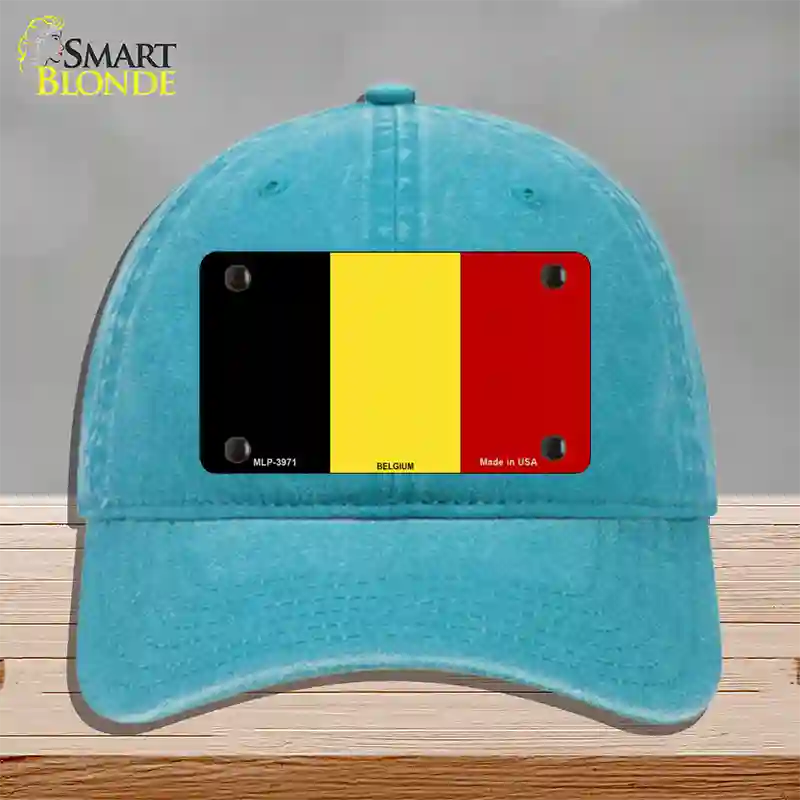 Belgium Flag Novelty License Plate Hat Unconstructed Cotton / Lake Blue