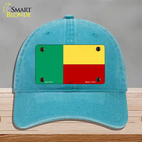 Benin Flag Novelty License Plate Hat Unconstructed Cotton / Lake Blue