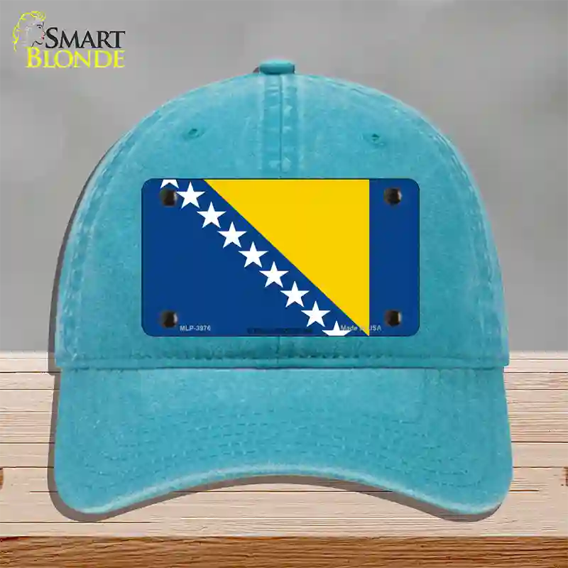 Bosnia Herzegovina Flag Novelty License Plate Hat Unconstructed Cotton / Lake Blue