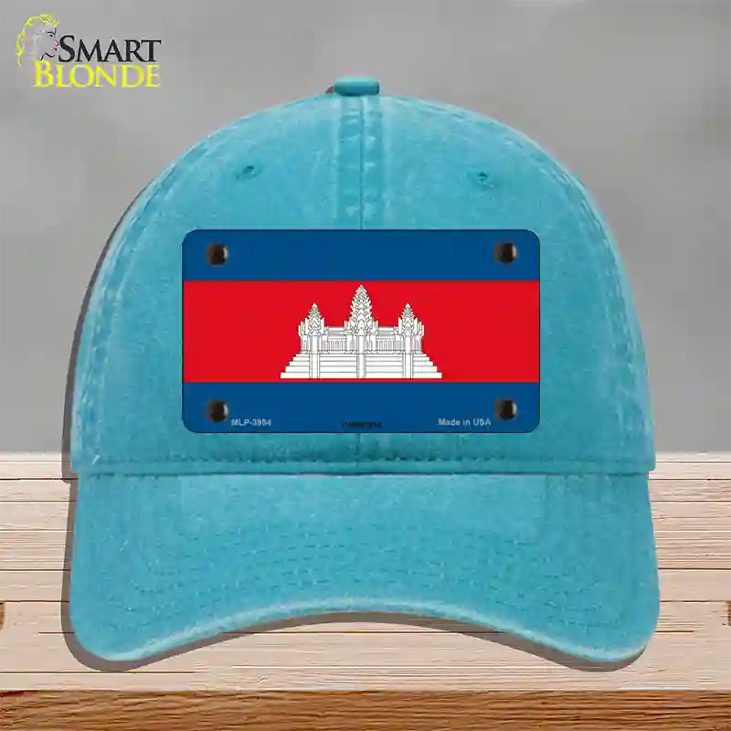 Cambodia Flag Novelty License Plate Hat Unconstructed Cotton / Lake Blue