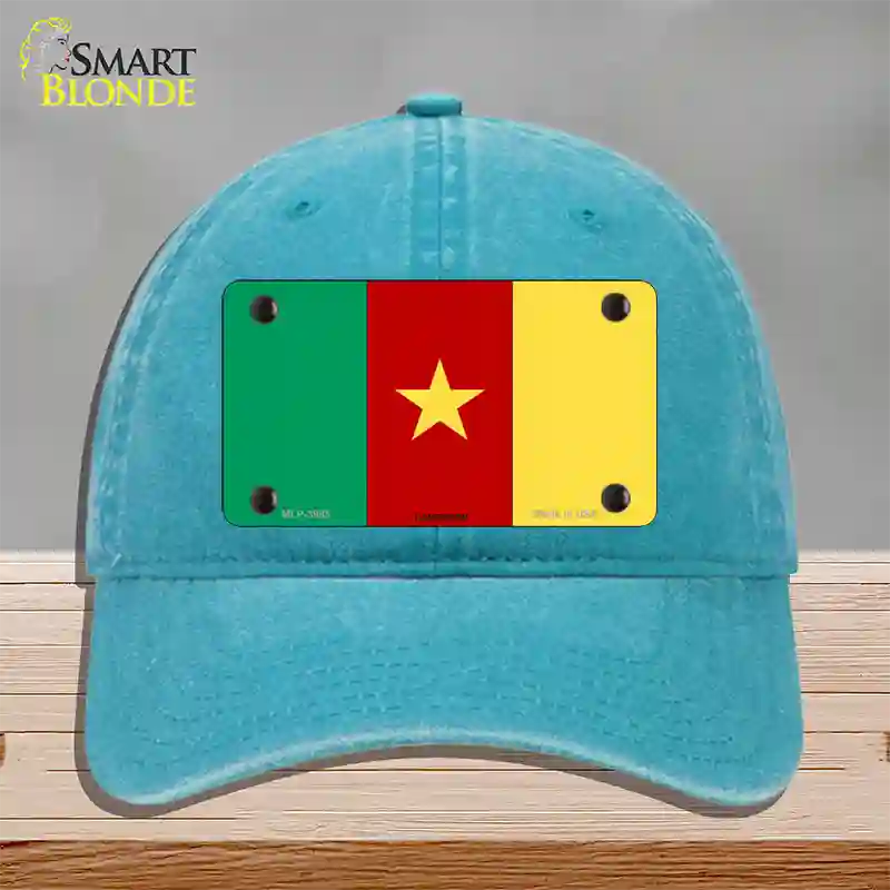 Cameroon Flag Novelty License Plate Hat Unconstructed Cotton / Lake Blue