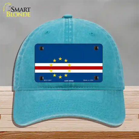 Cape Verde Flag Novelty License Plate Hat Unconstructed Cotton / Lake Blue