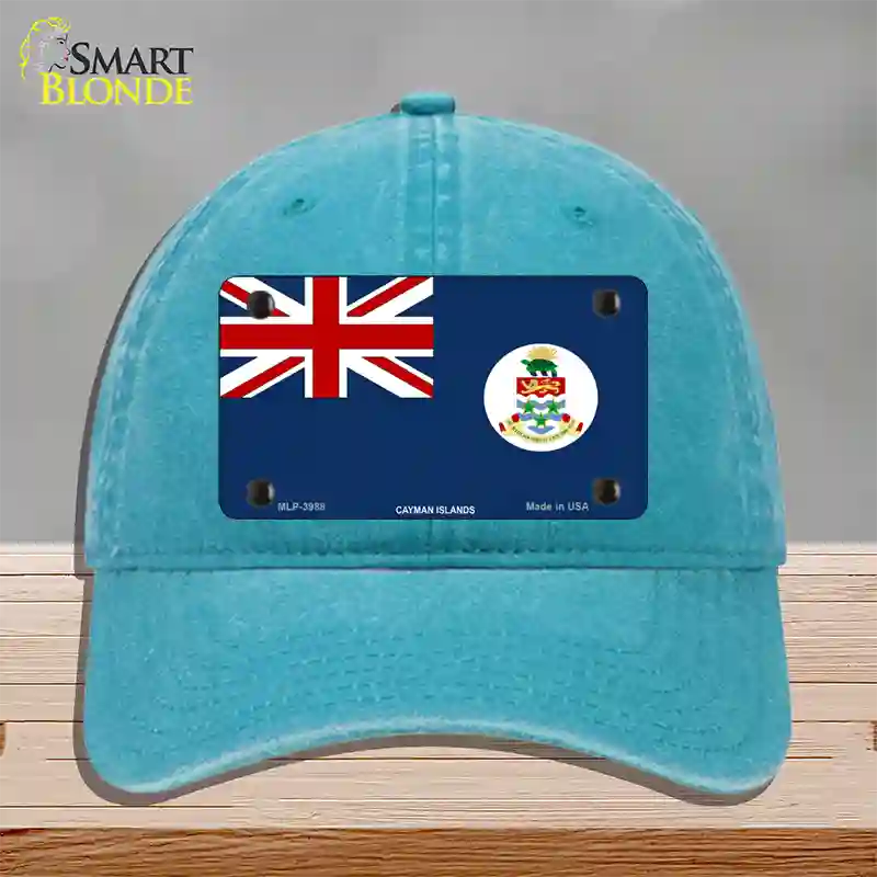 Cayman Islands Flag Novelty License Plate Hat Unconstructed Cotton / Lake Blue