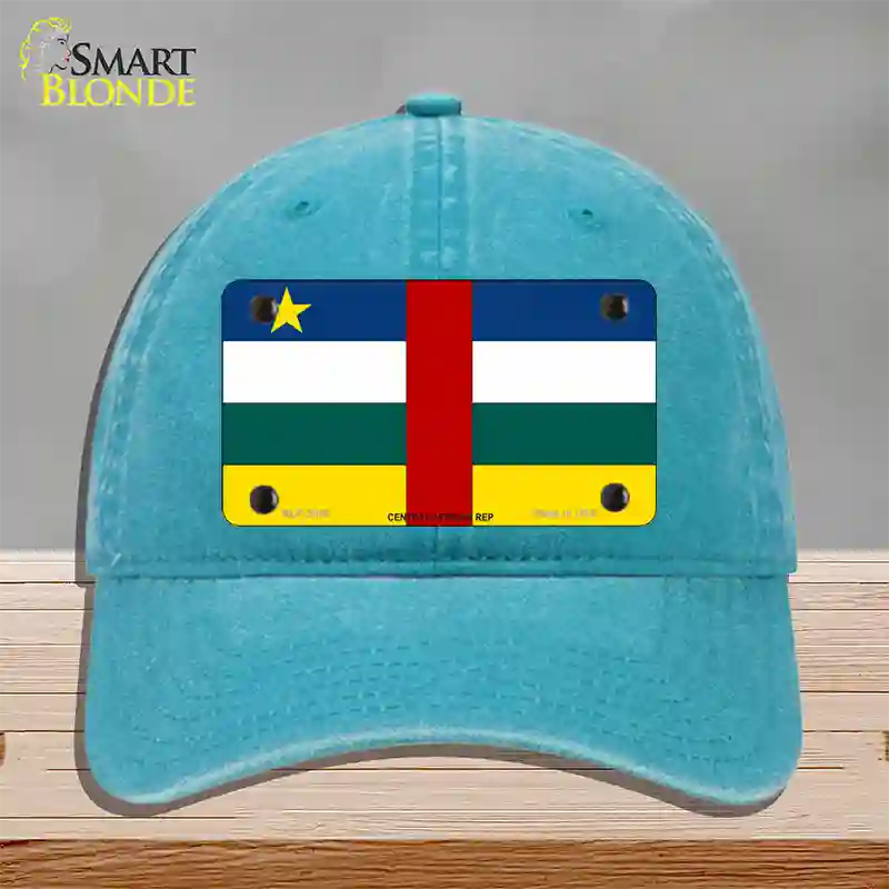 Central African Rep Flag Novelty License Plate Hat Unconstructed Cotton / Lake Blue