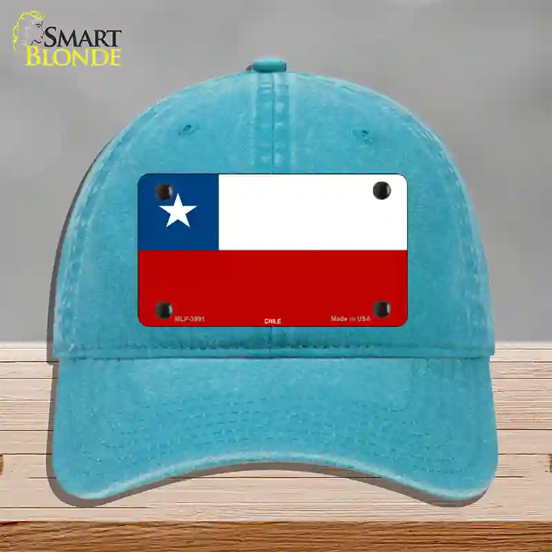 Chile Flag Novelty License Plate Hat Unconstructed Cotton / Lake Blue