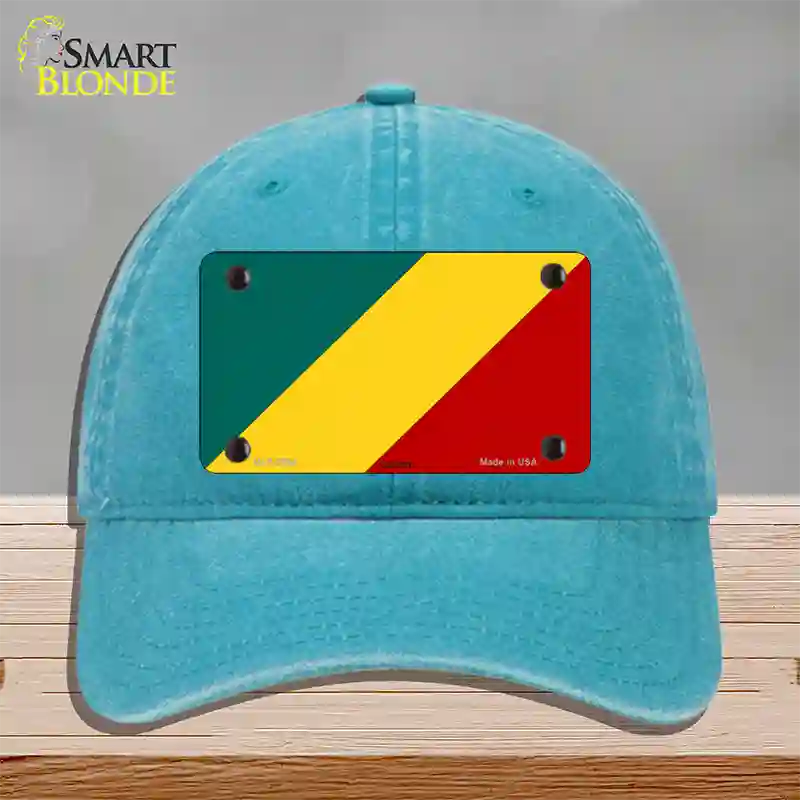 Congo Flag Novelty License Plate Hat Unconstructed Cotton / Lake Blue