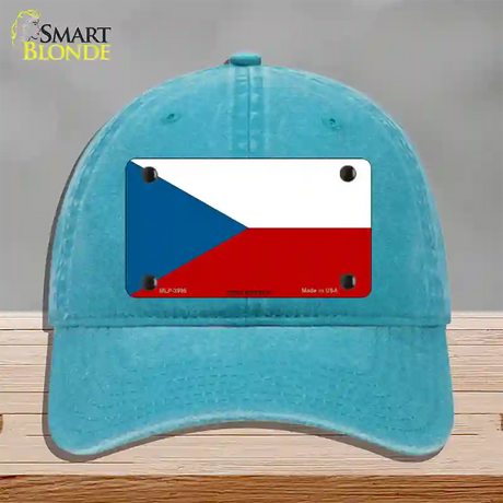 Czech Republic Flag Novelty License Plate Hat Unconstructed Cotton / Lake Blue